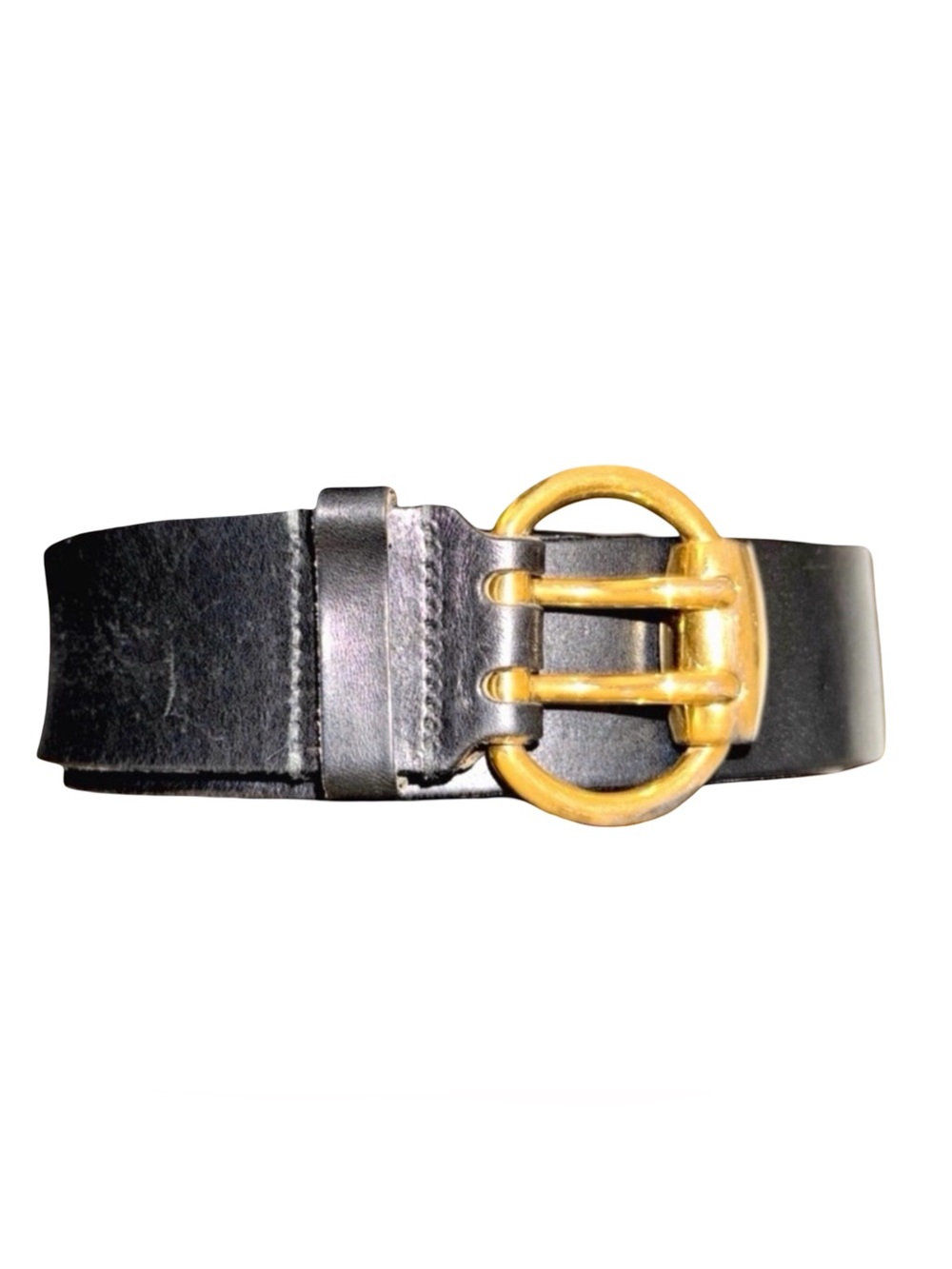 Bijan Men’s Black Leather Belt with Gold Buckle. 48”